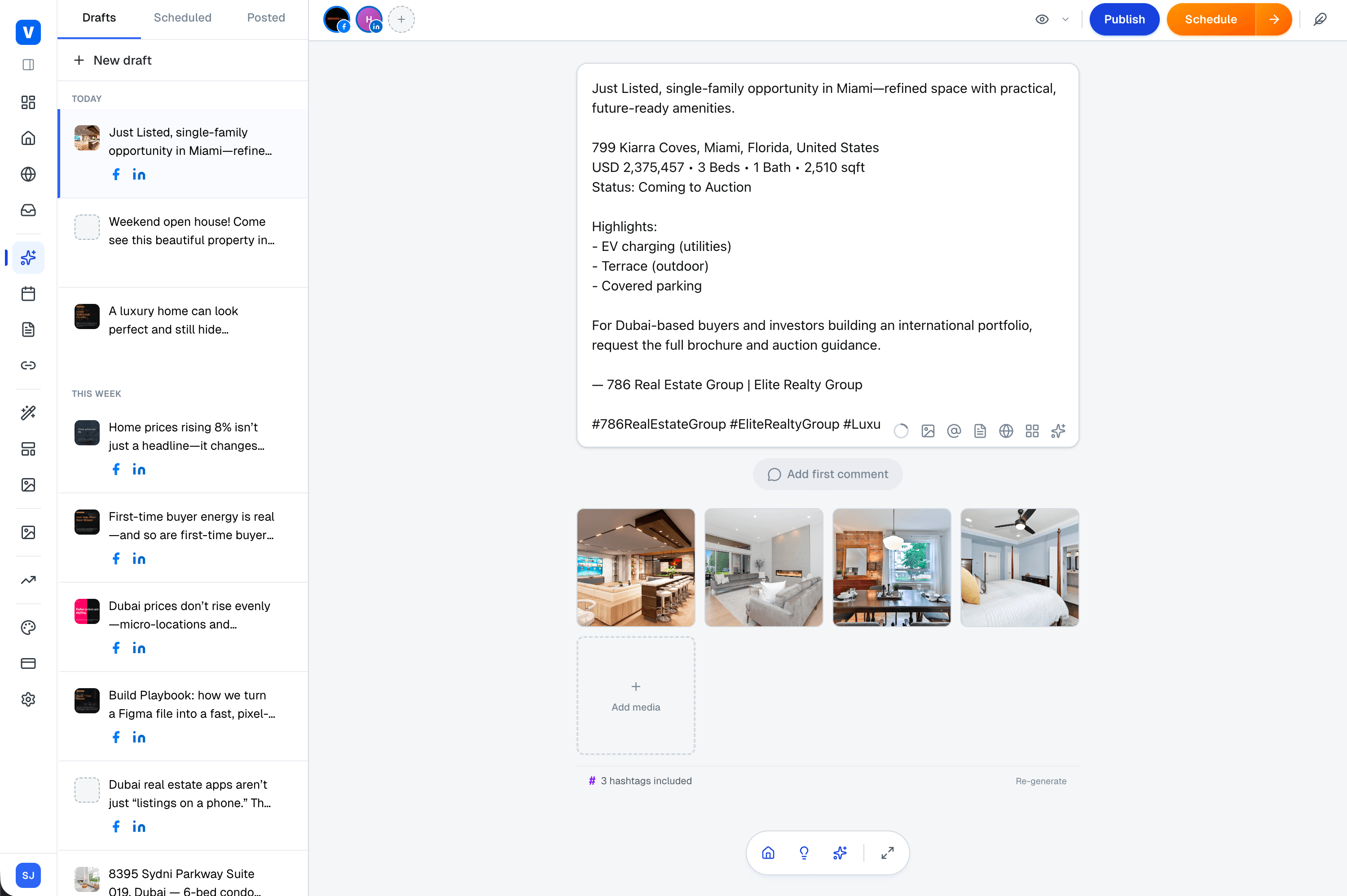 Velisto Composer — write or AI-draft posts in your voice