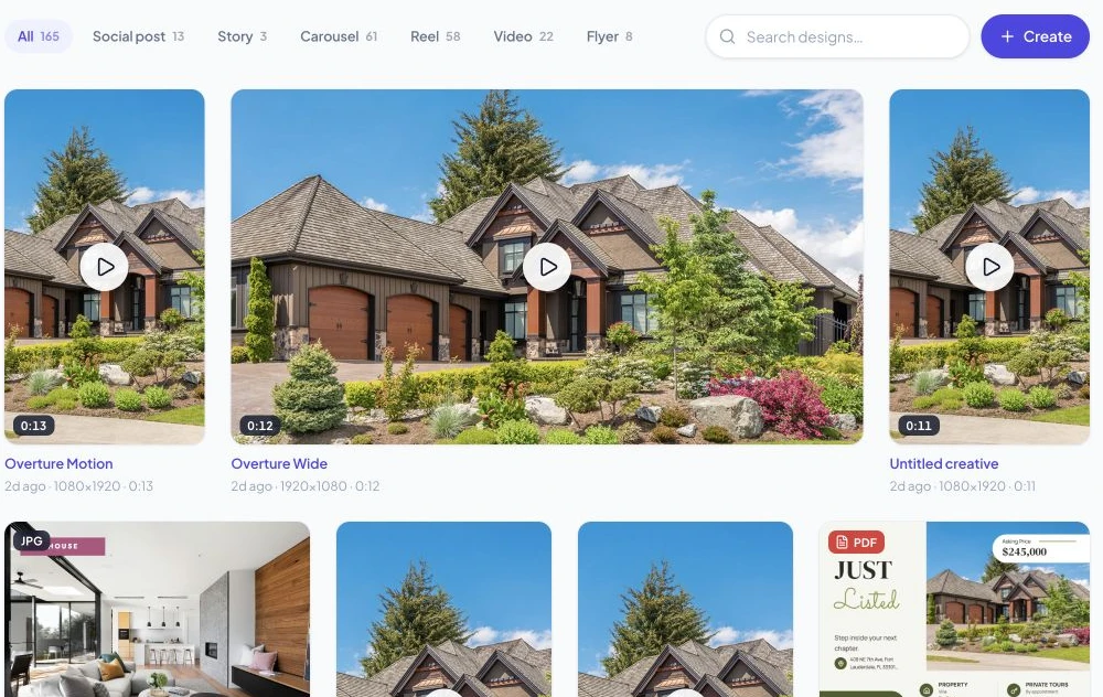 Content library with format filters and design search