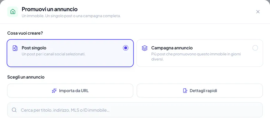 Promuovi un annuncio offre Post singolo e Campagna annuncio