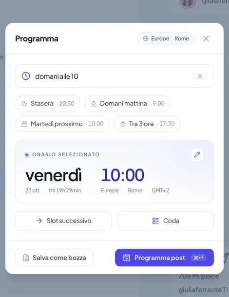 Controlli di programmazione con data, orario e fuso orario selezionati in modo esplicito