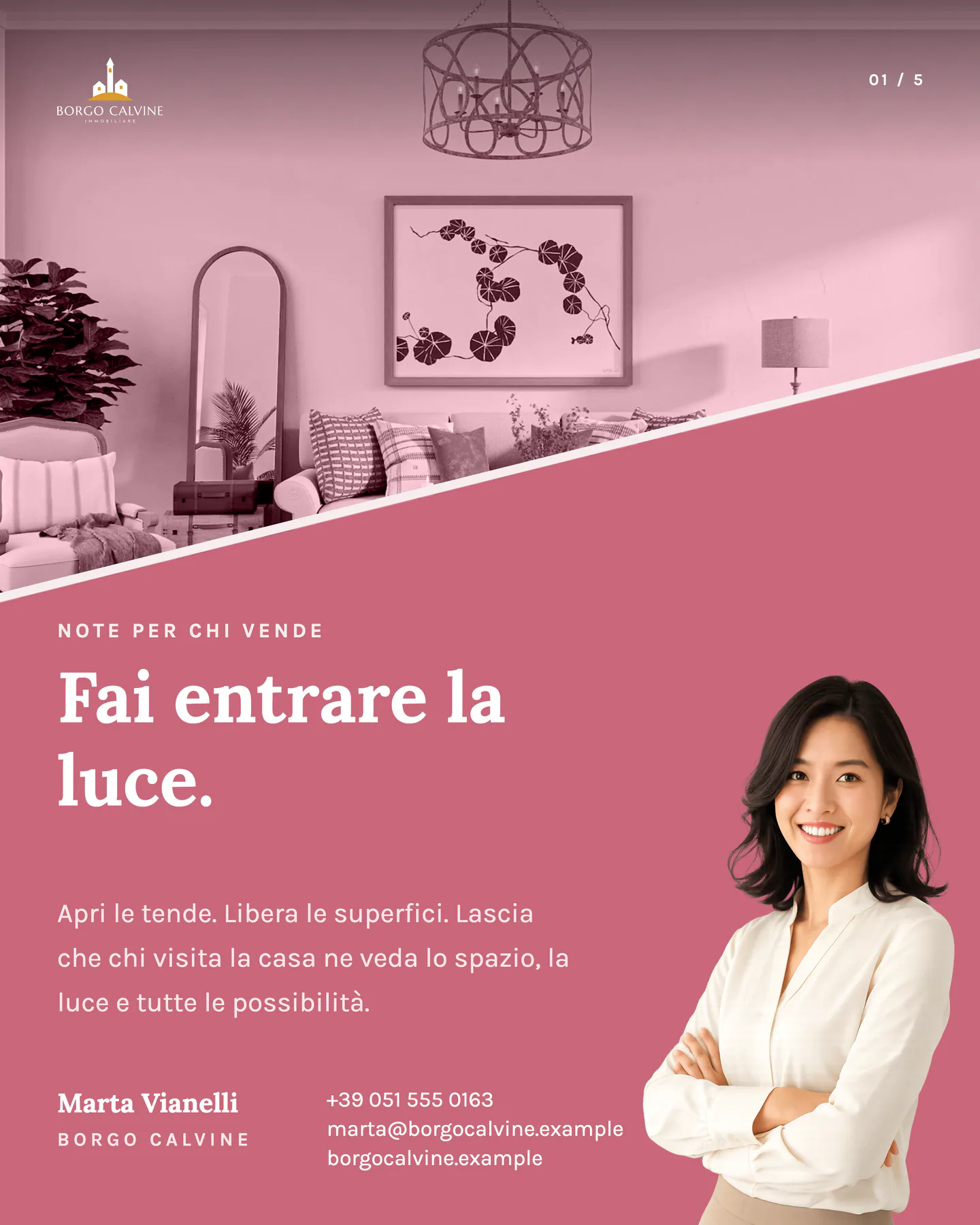 Design Rose Wedge con un consiglio per chi vende, per il cliente di esempio Borgo Calvine Immobiliare