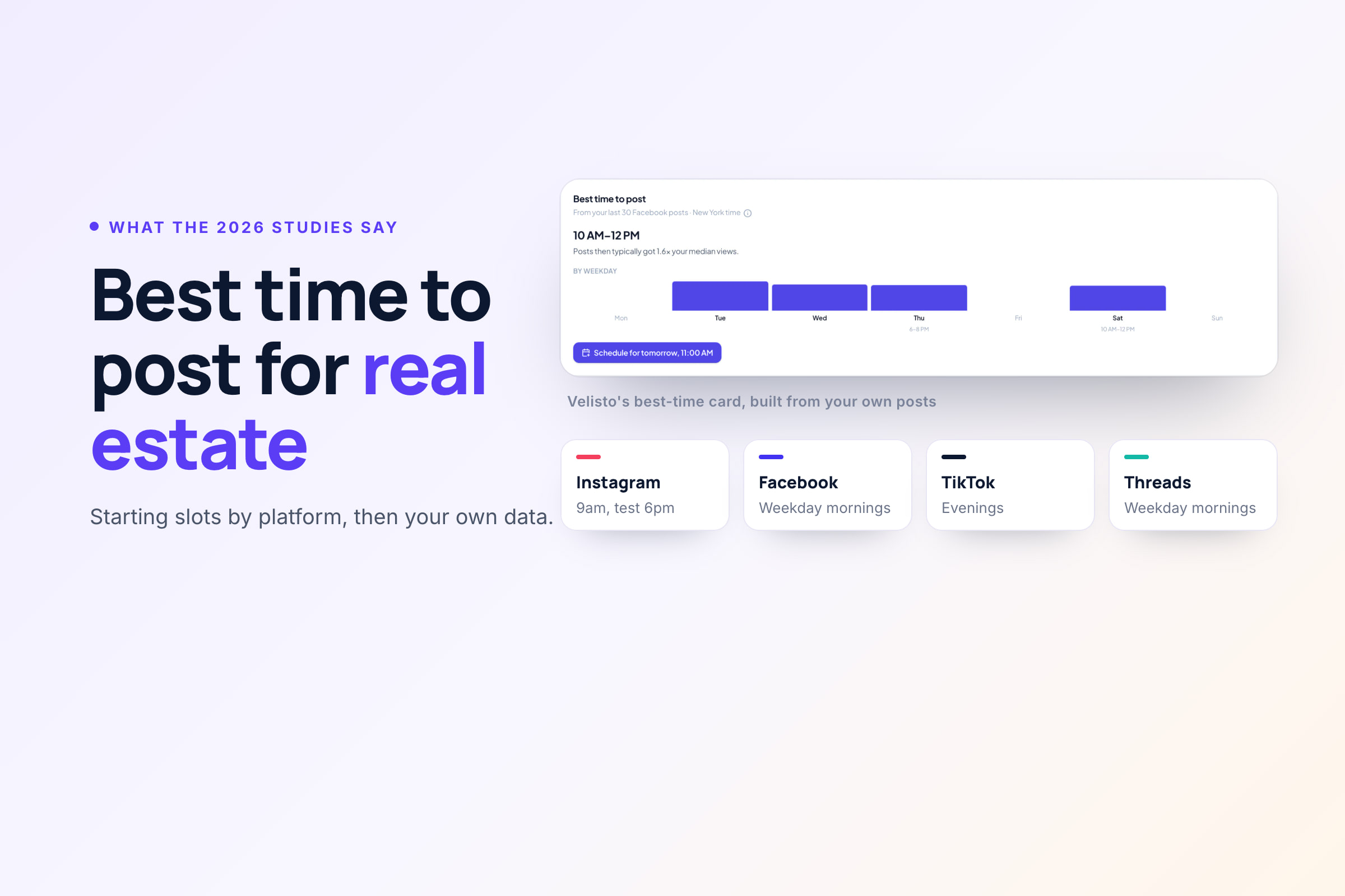 Best time to post on social media for real estate, by platform, with what the 2026 studies say