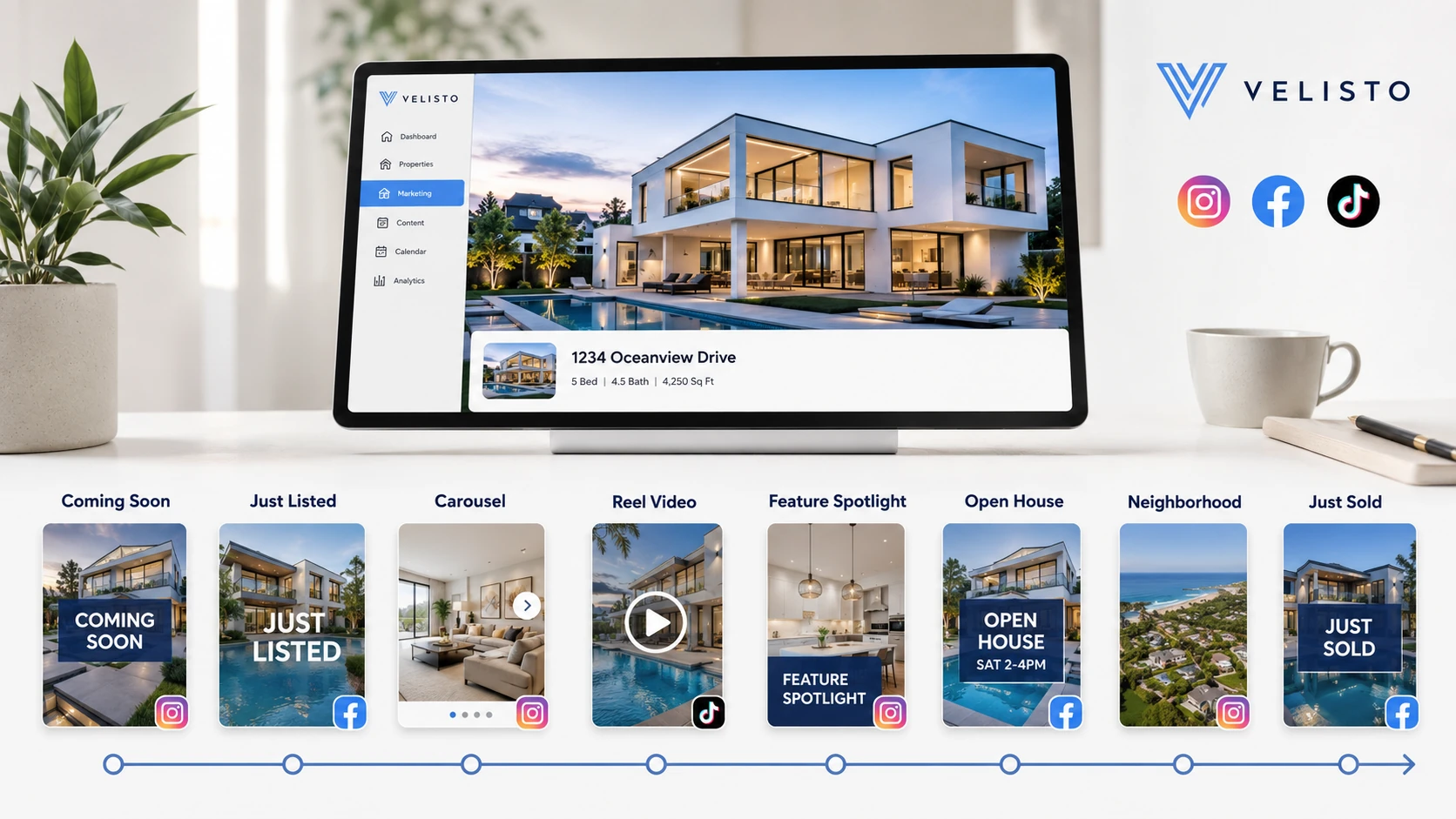Real estate listing social media campaign from coming soon to just sold