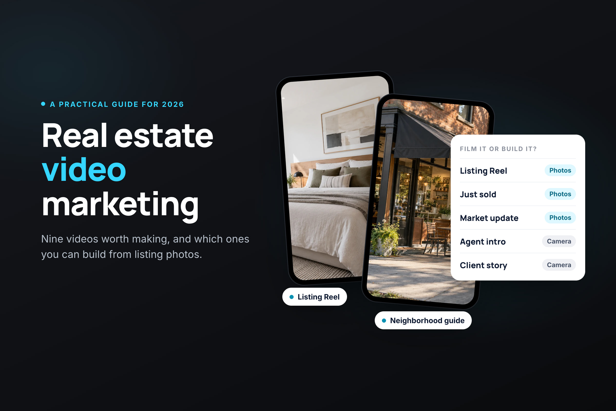 Real estate video marketing guide, with the nine videos agents can film or build from listing photos