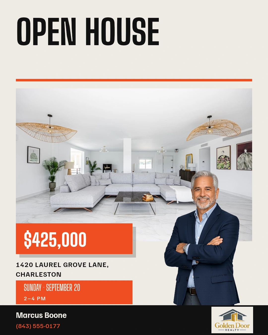 Branded open-house invitation with property details