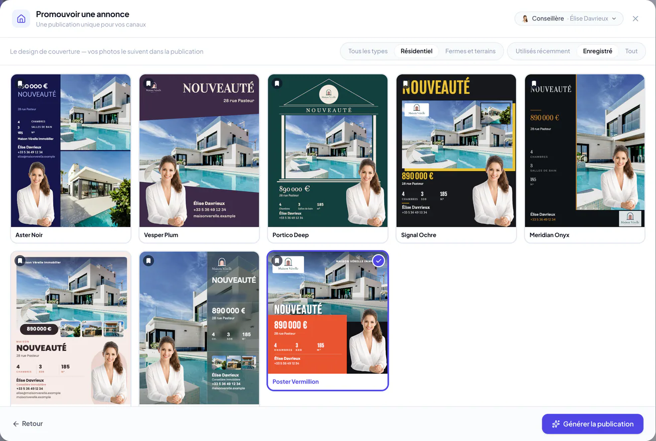 Choix d’un modèle de publication unique avec du contenu immobilier d’exemple
