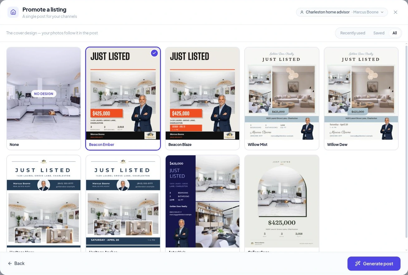 Single post template selection with sample property content