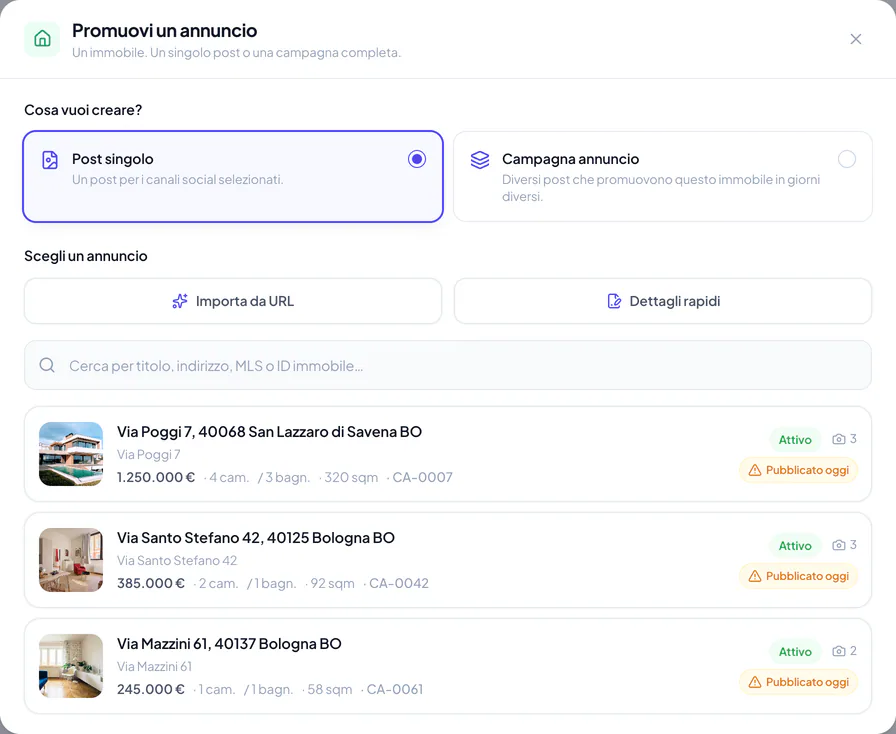 Promuovi un annuncio: scegli un post singolo o una campagna annuncio