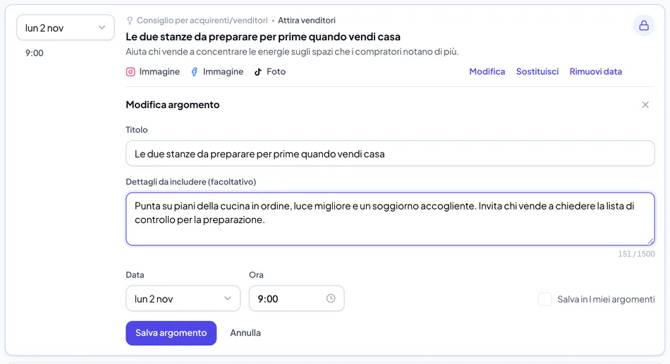 Modifica di un argomento del piano