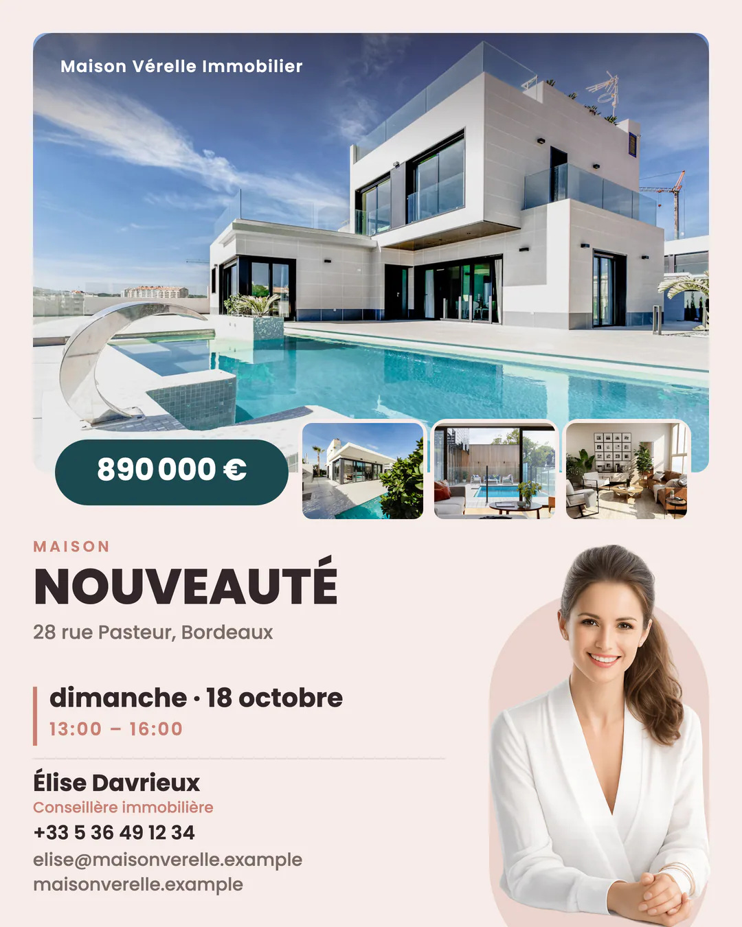 Publication pour une nouvelle annonce, créée avec le modèle Blush Dispatch