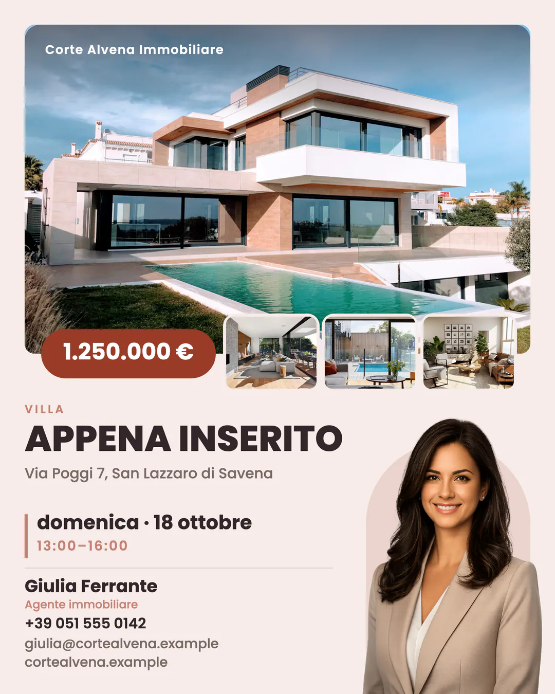 Post social per un nuovo annuncio, creato con il modello Blush Dispatch