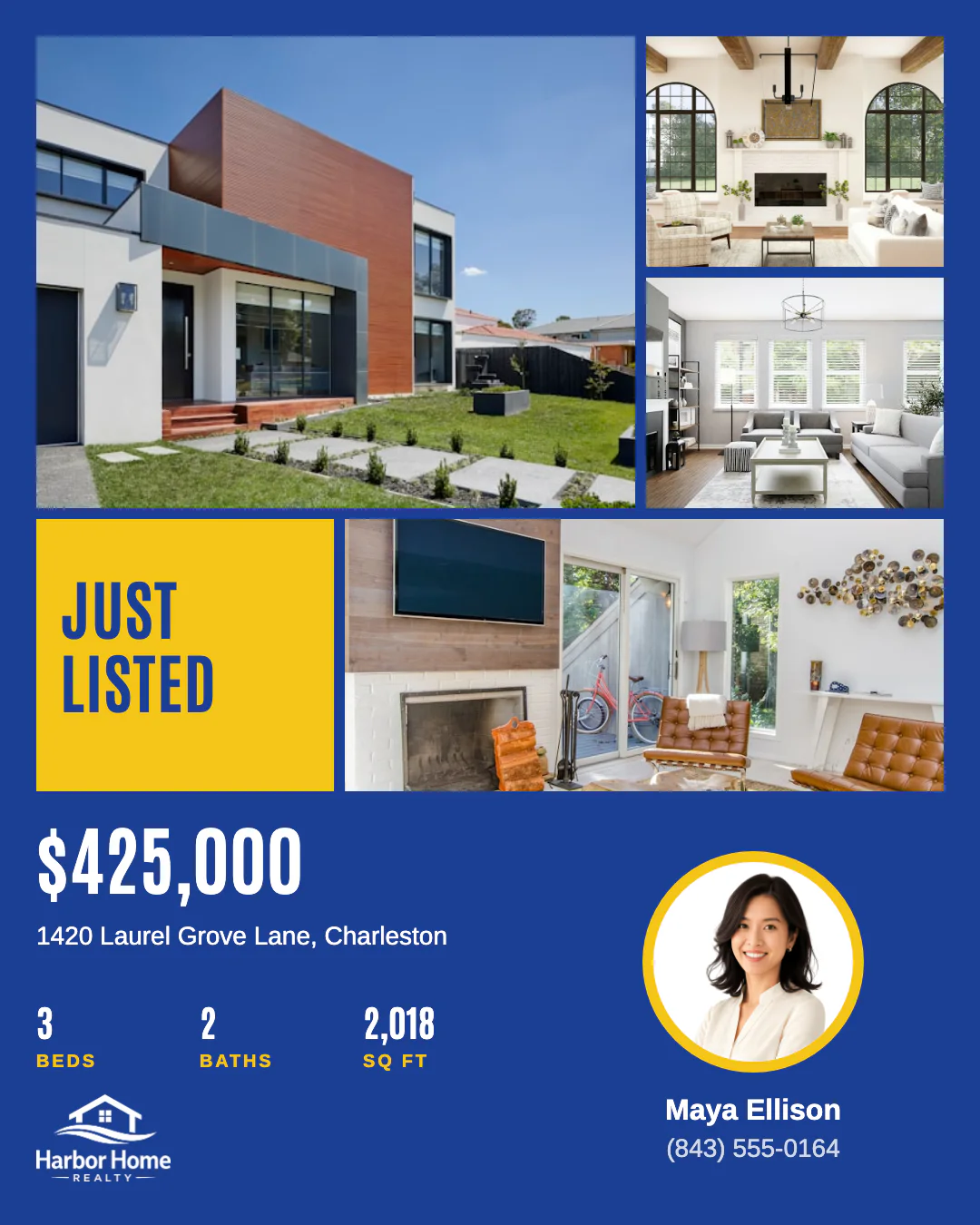 Placard Royal just-listed post with a four-photo grid, price, property details and agent photo