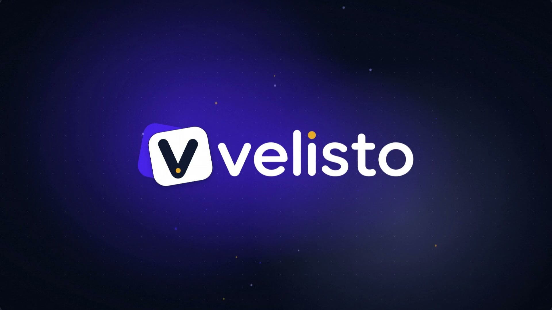 Velisto logo on a dark blue background, the cover of the product tour